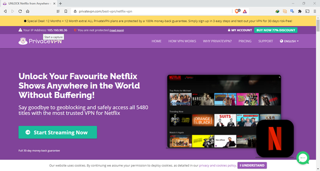 PrivateVPN’s Netflix page