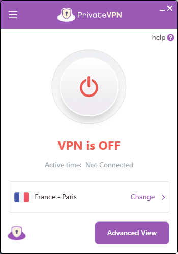 PrivateVPN’s home screen on mobile showing VPN as turned OFF