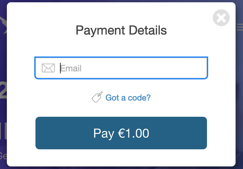 Thunder TV payment portal with a button to pay €1 for a 1-day trial