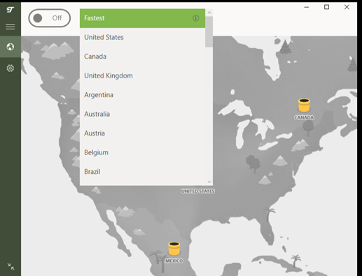A screenshot of Tunnelbear’s interface when switched off