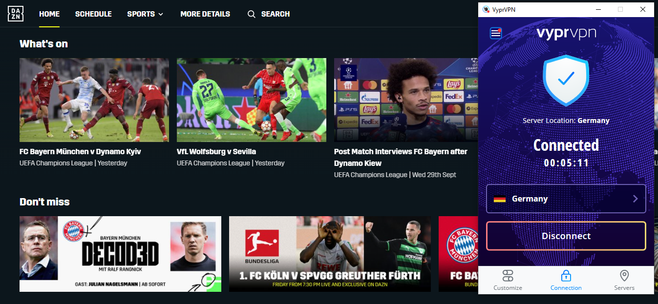 VyprVPN unblock the DAZN Germany