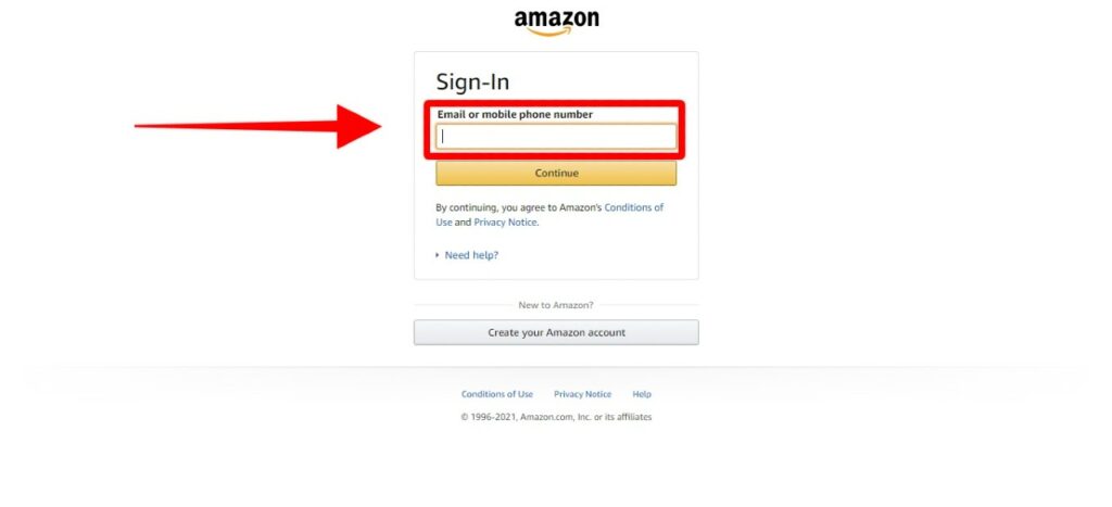 Amazon sign in page