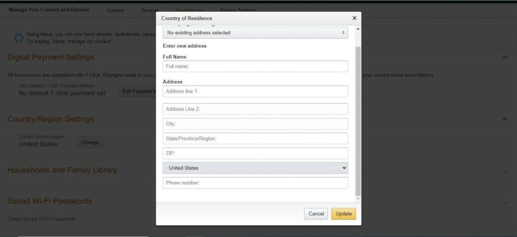Amazon’s Country of Residence form