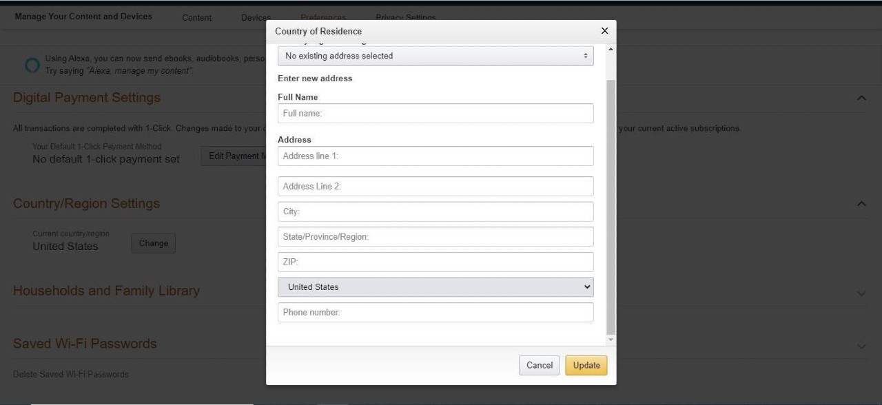 Amazon’s Country of Residence form