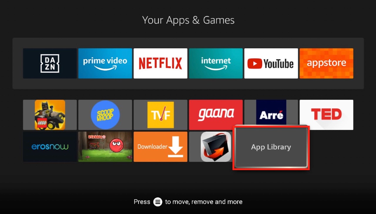 Apps Library highlighted in the Apps & Games section on Firestick