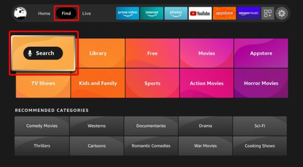 Click on the Search option on firestick tv