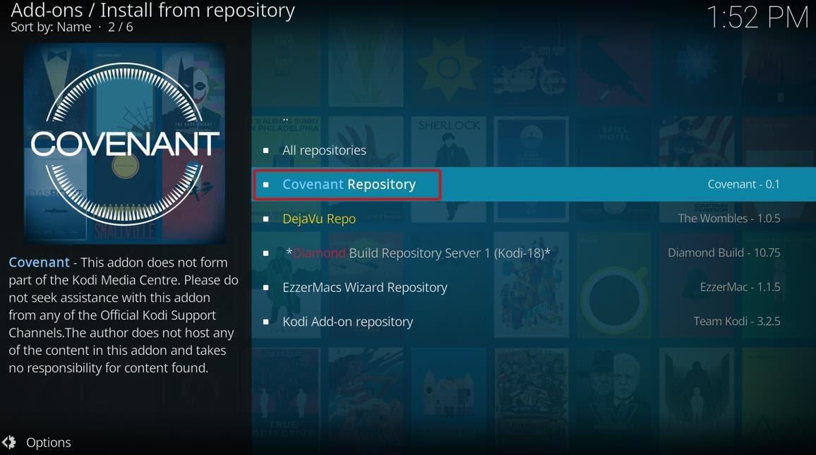 Covenant Repository screen