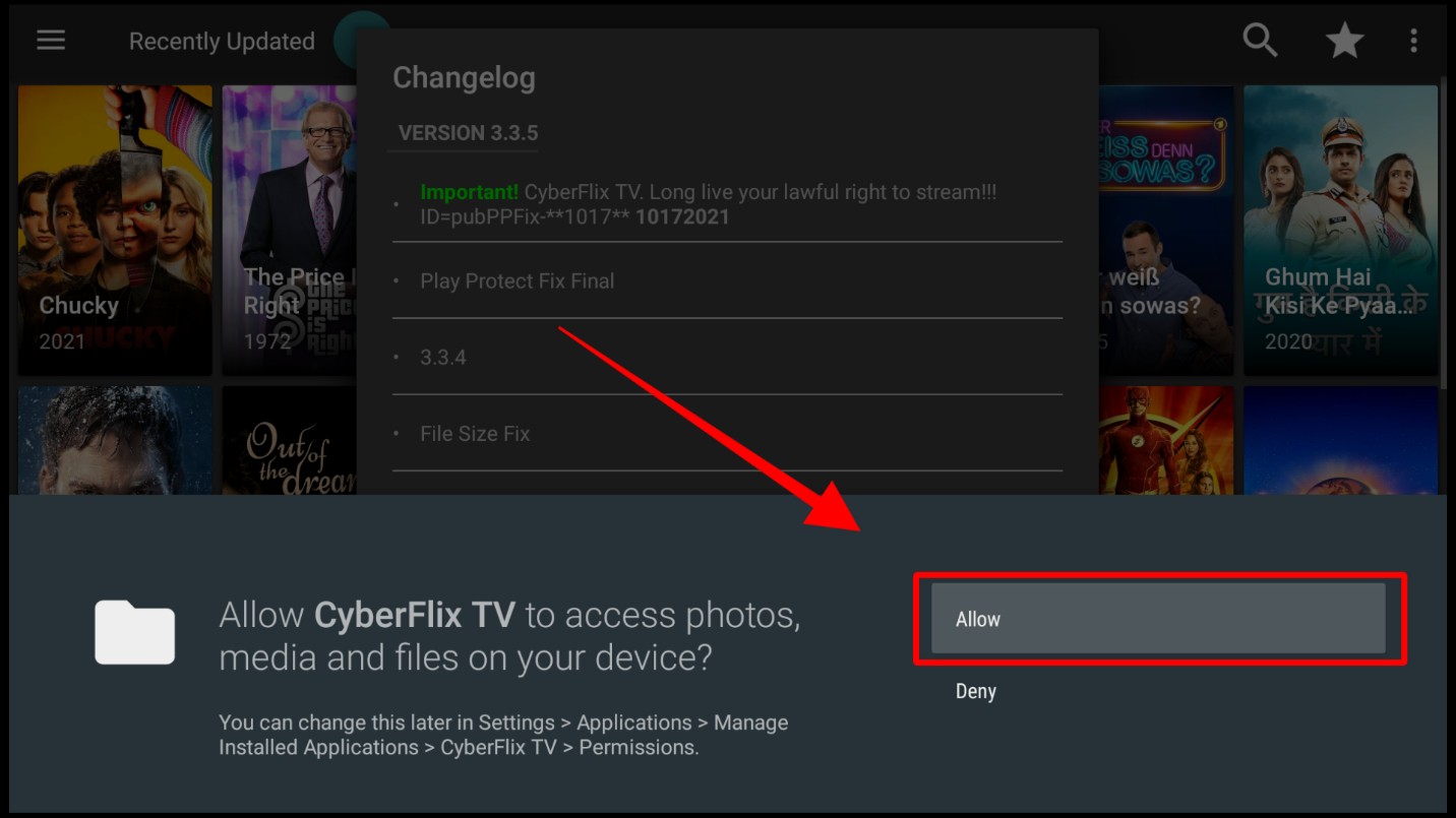 CyberFlix granting permissions