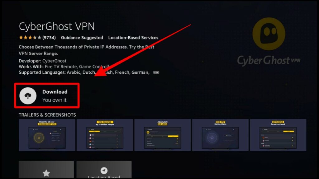 CyberGhost installation option on Firestick