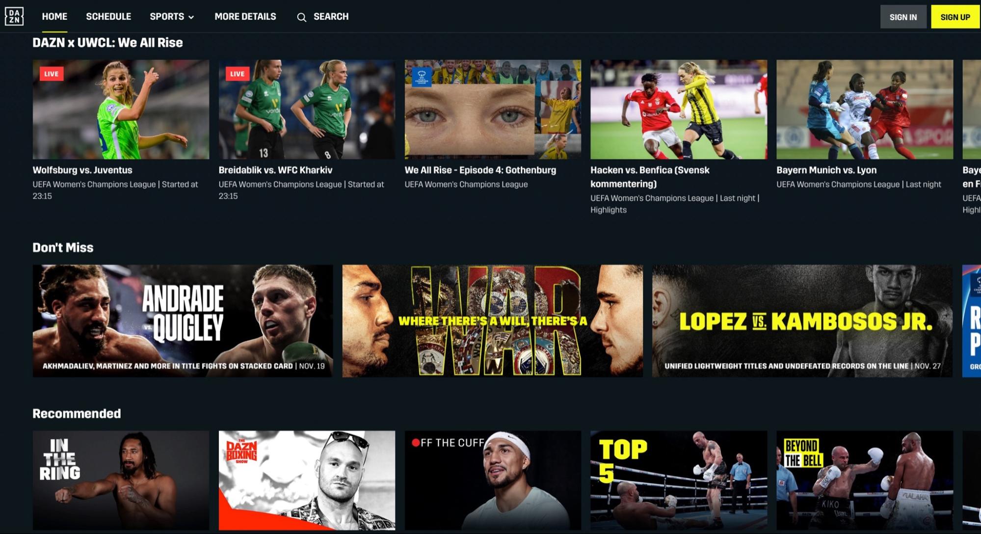 DAZN Homepage