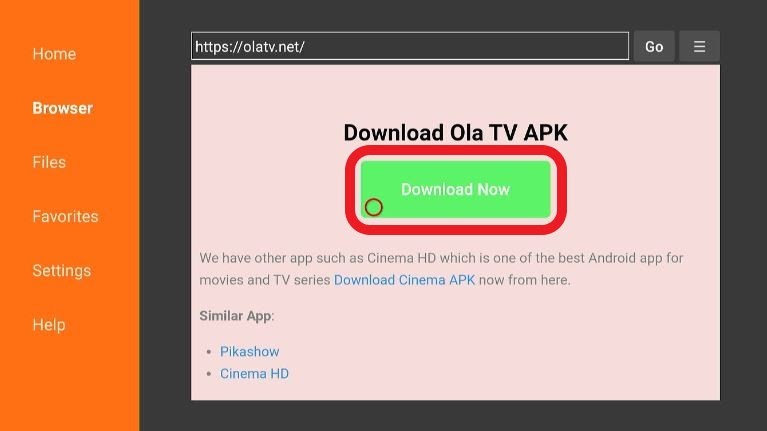 Download Ola TV APK screens with Download Now highlighted