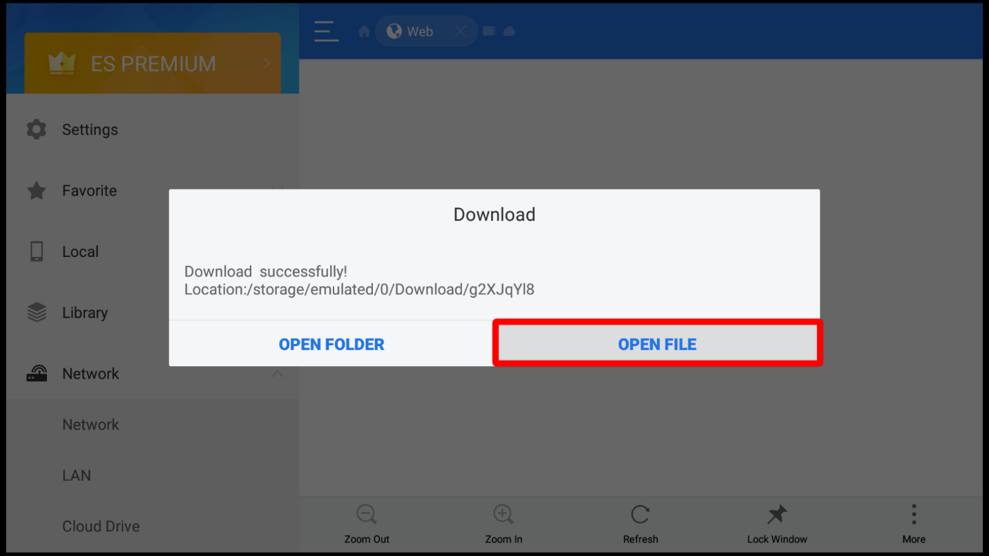 Download dialog box on File Explorer showing the Open File option for clicking