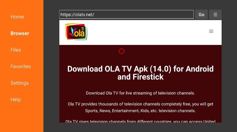 Download screen the Ola TV APK on your Fire TV device