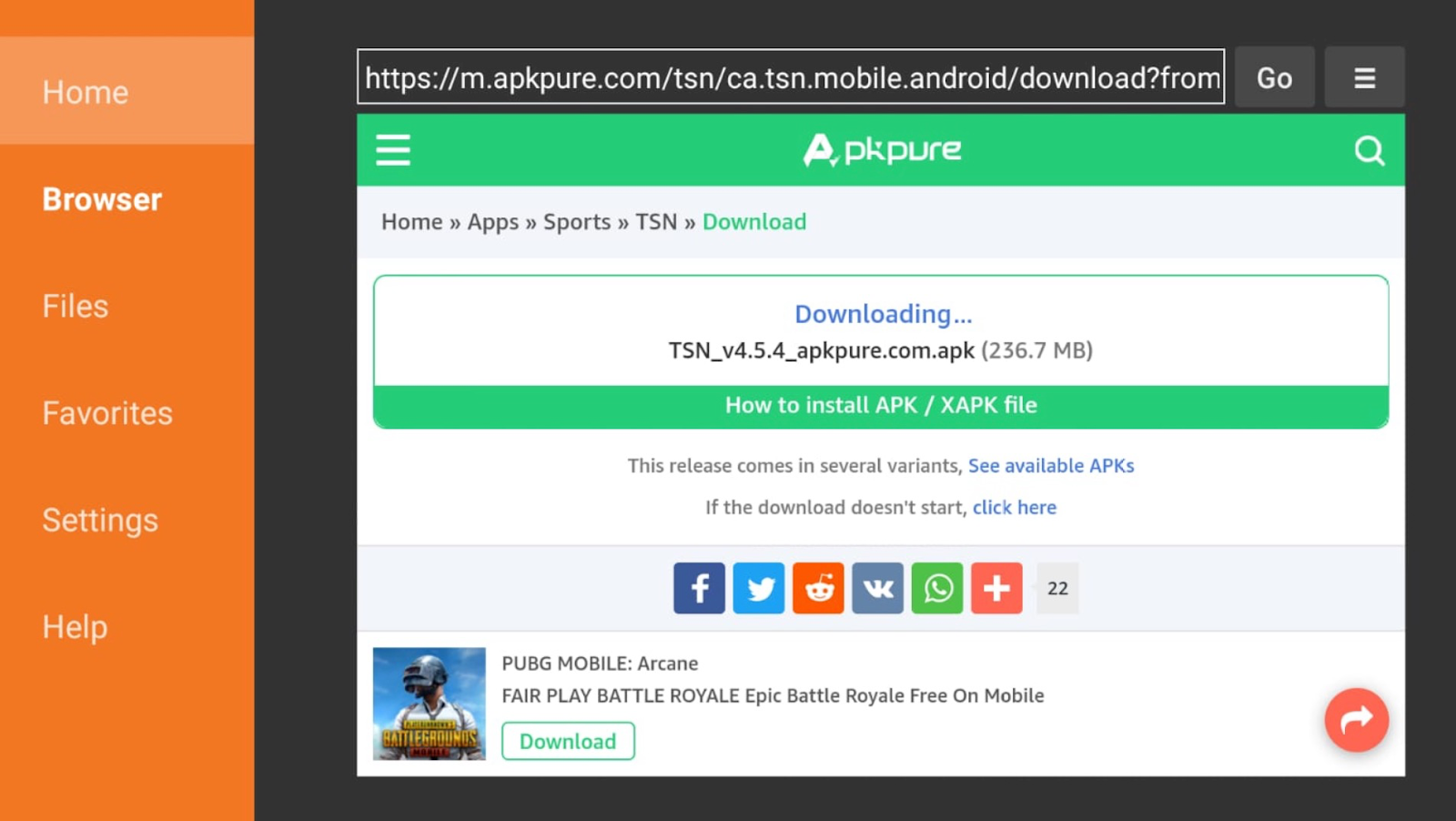 Downloader app interface