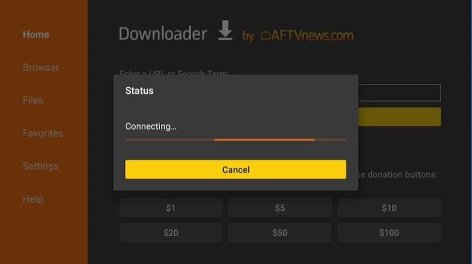 Downloader connecting process screen