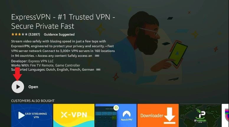 ExpressVPN open button screen on Firestick