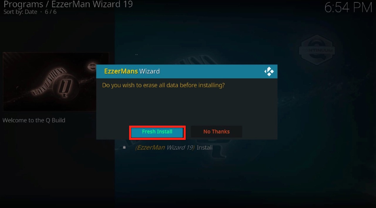 EzzerMan prompt to erase all data before installing. Click on Fresh Install