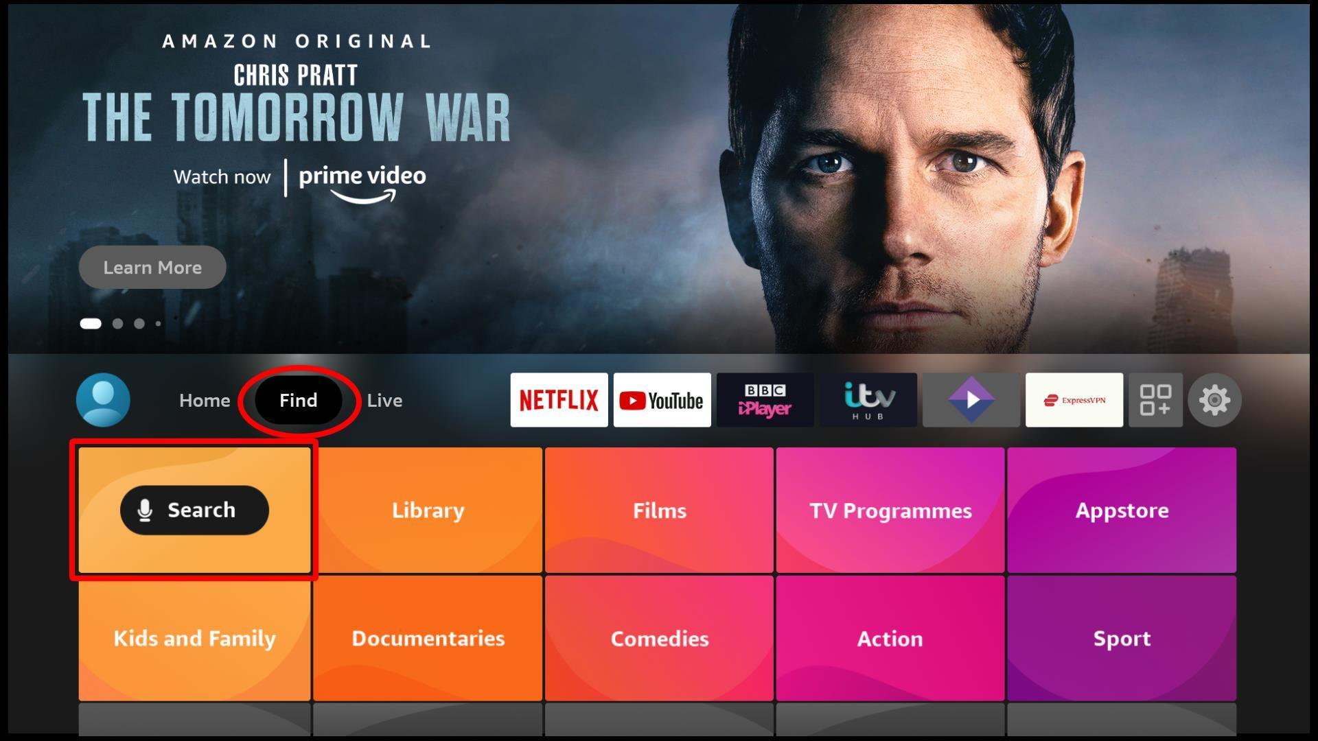 Firestick Home Page featuring the movie The Tomorrow War