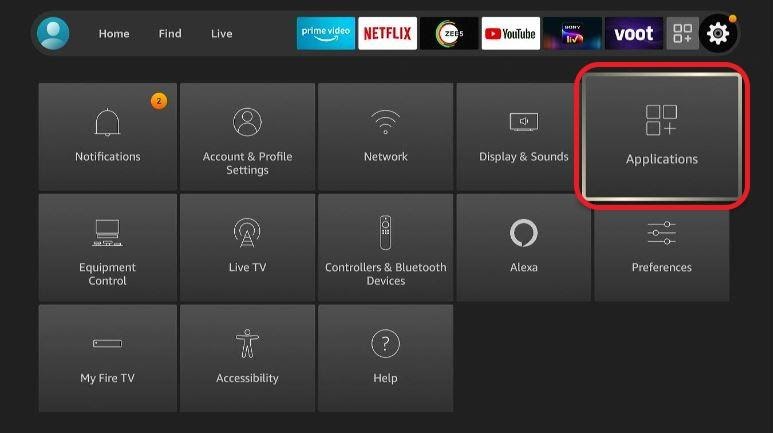 Firestick gallery, Application menu highlighted