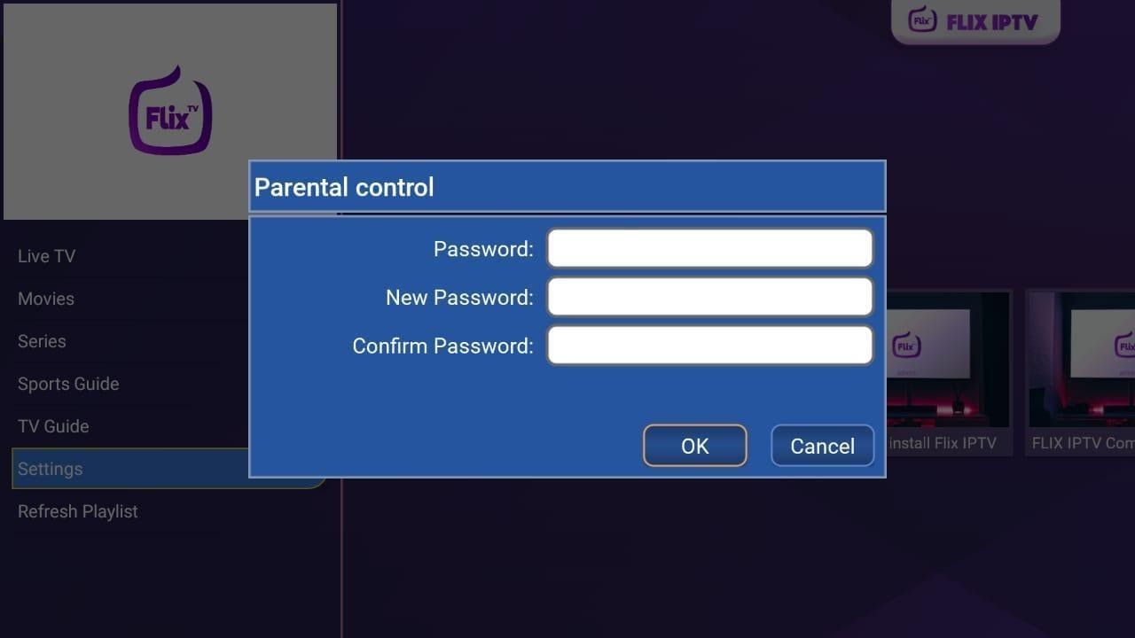 Flix IPTV Parental control screen