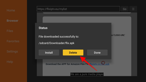 Flix IPTV dialogue box with Install status