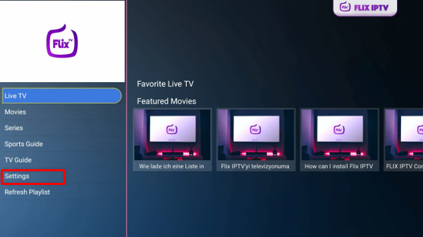 Flix IPTV dialogue box with sitting highlighted