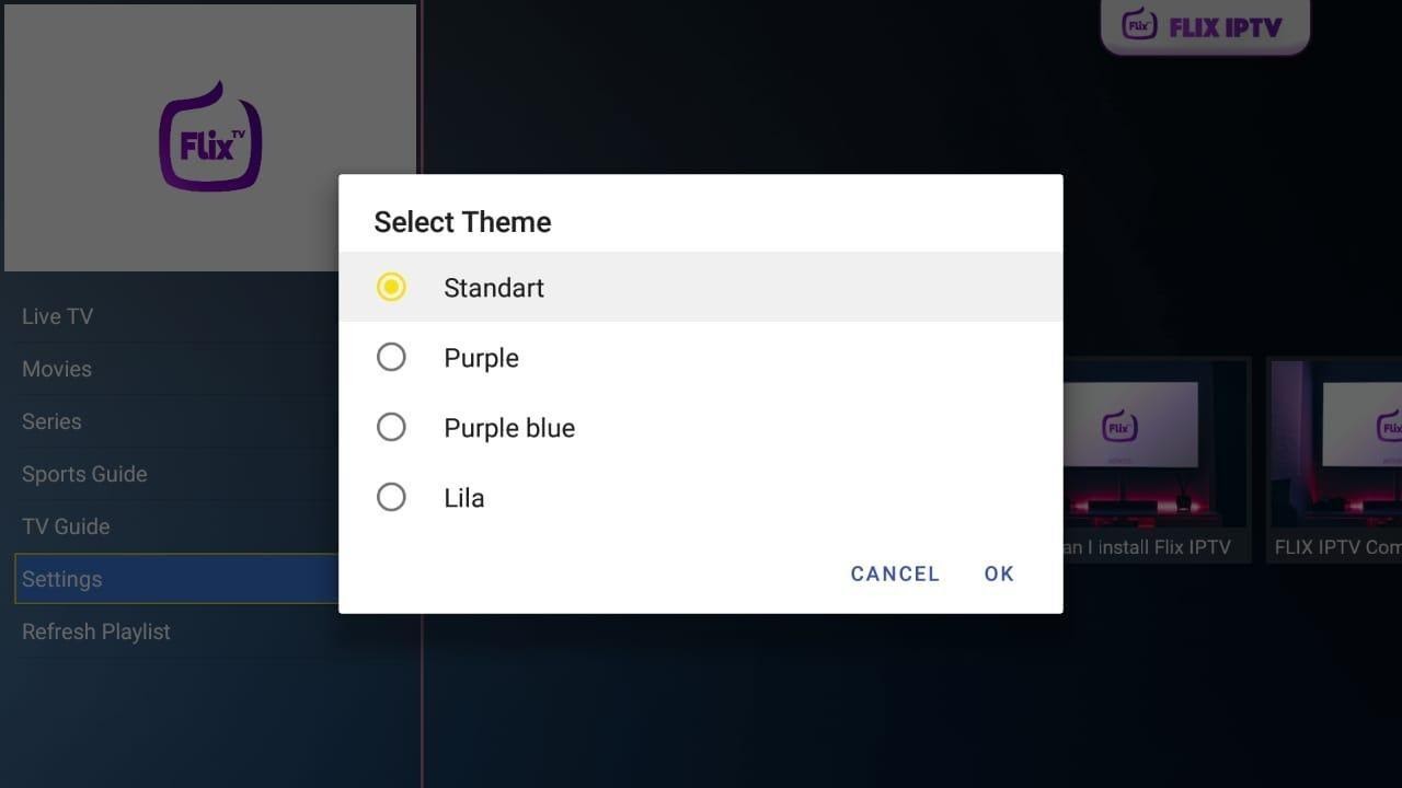 Flix IPTV preset theme screen