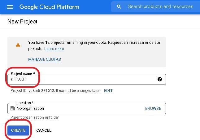 Google Could naming and creating new project