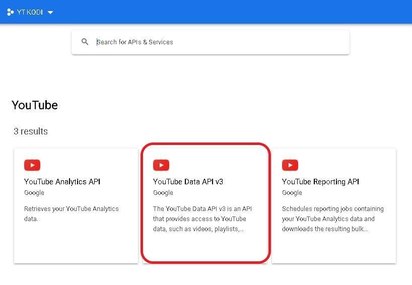 Google cloud new project section YouTube Data API V3 highlighted