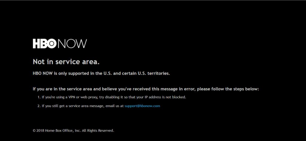 HBO Now service availability message