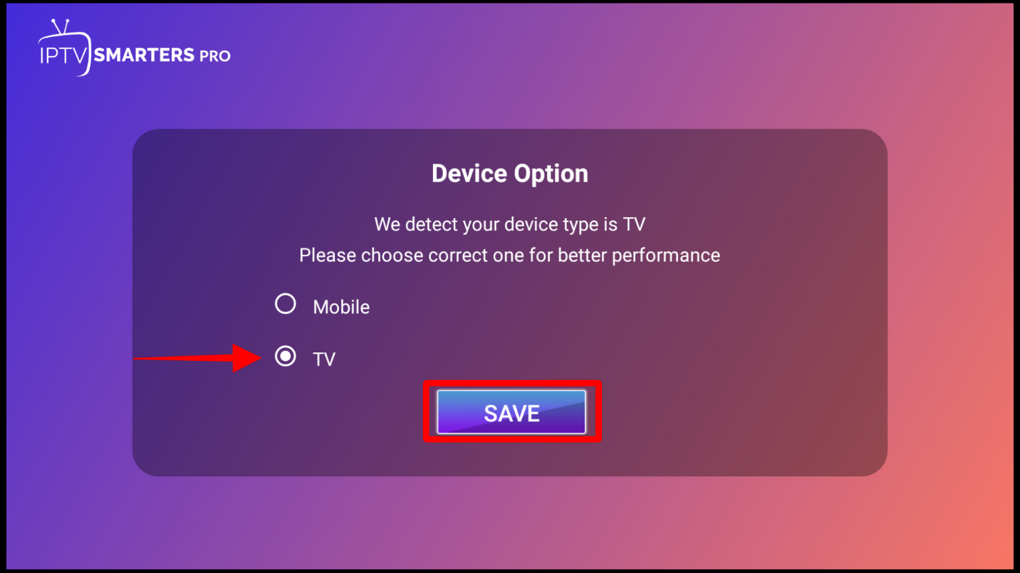 IPTV Smarters Device Option interface