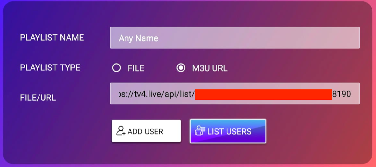 IPTV Smarters Load Your Playlist Menu with URL entered