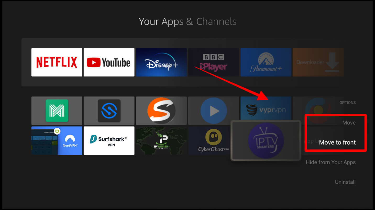 IPTV Smarters Move options