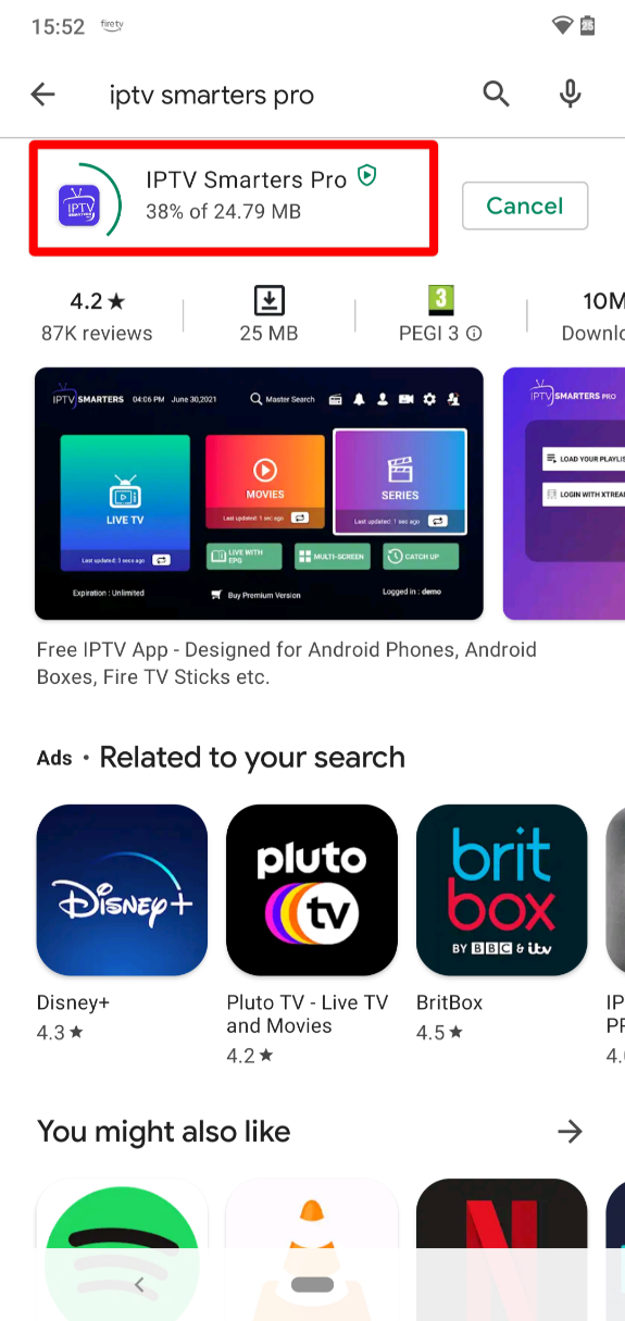 IPTV Smarters Pro installing through Google Play Store