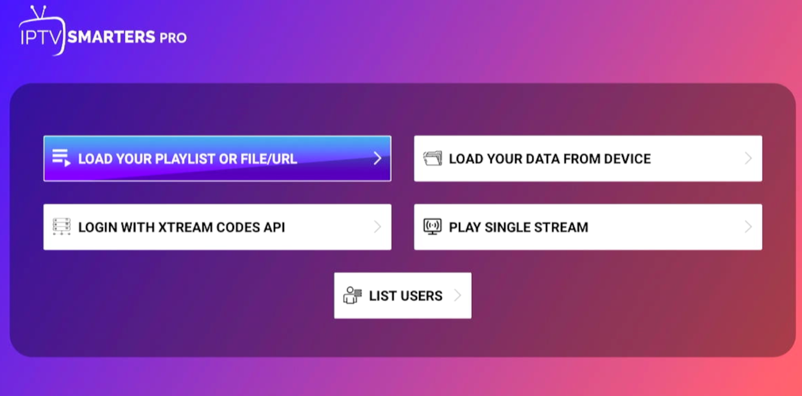 IPTV Smarters configuration screen