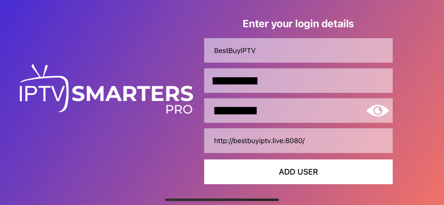 IPTV Smarters login screen on iOS