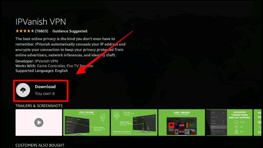 IPVanish installation option on Firestick