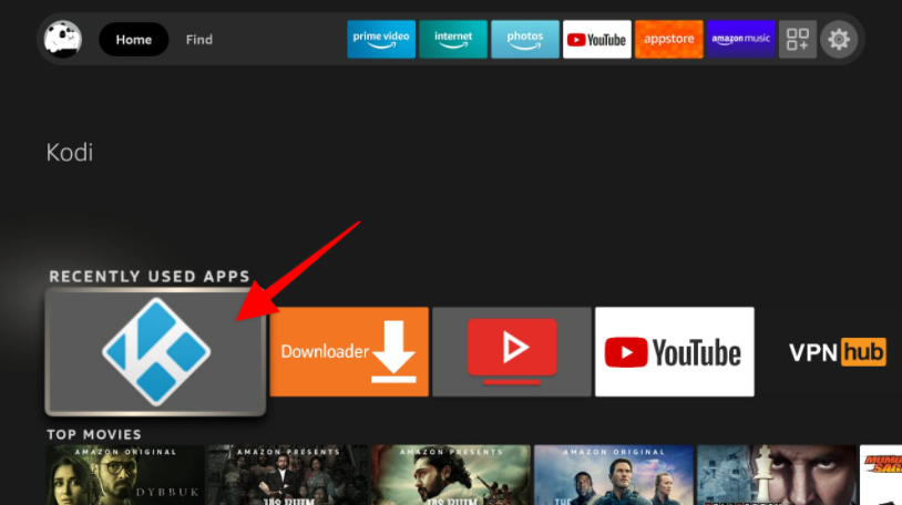 Kodi App on home page of your device