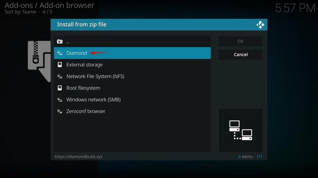 Kodi From the Install from zip file dialog box, select Diamond