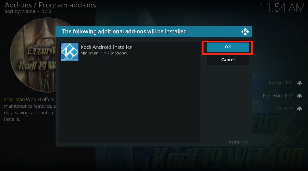 Kodi Program add-ons Kodi android installer prompt