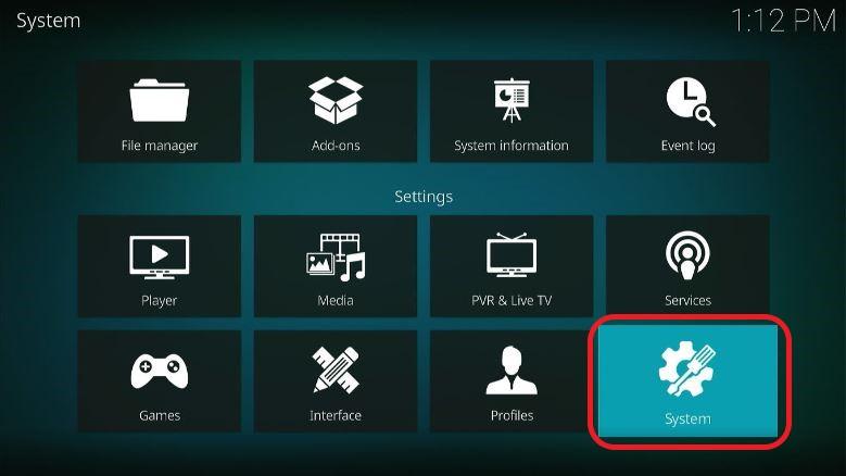 Kodi Settings Screen