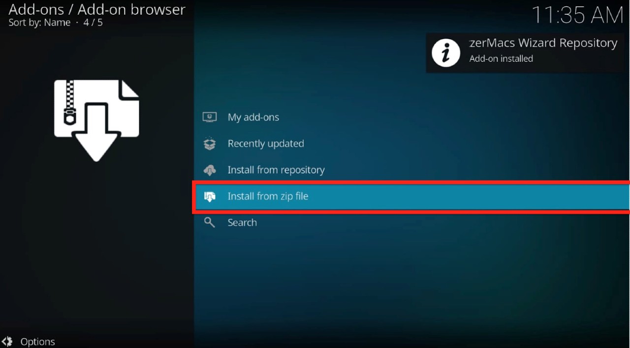 Kodi add-ons prompt EzzerMacs Wizard repository install pop-up