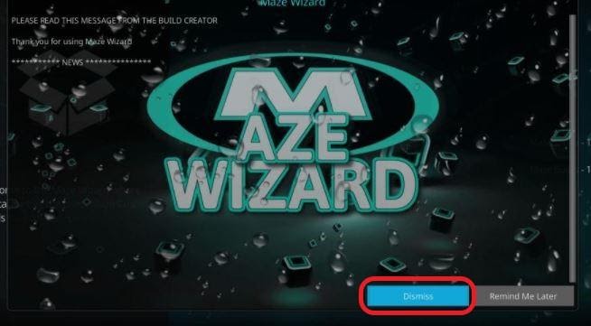 Maze Wizard build creator message screen