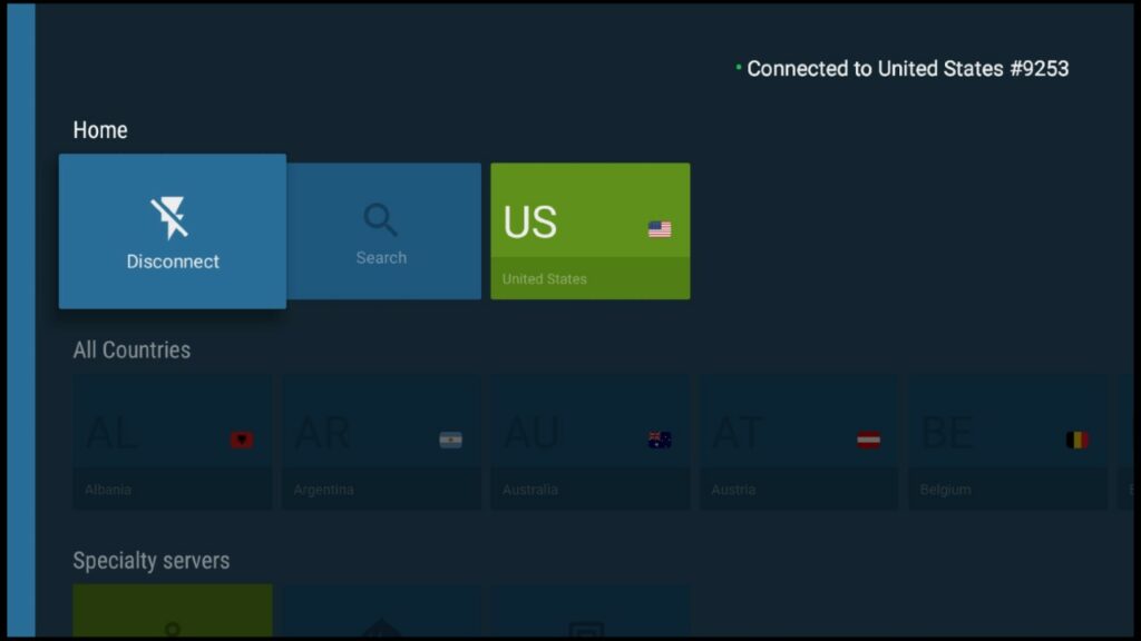 NordVPN connected to the US server