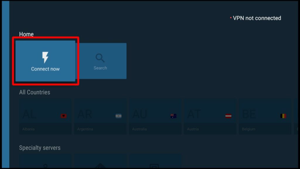 NordVPN connection button