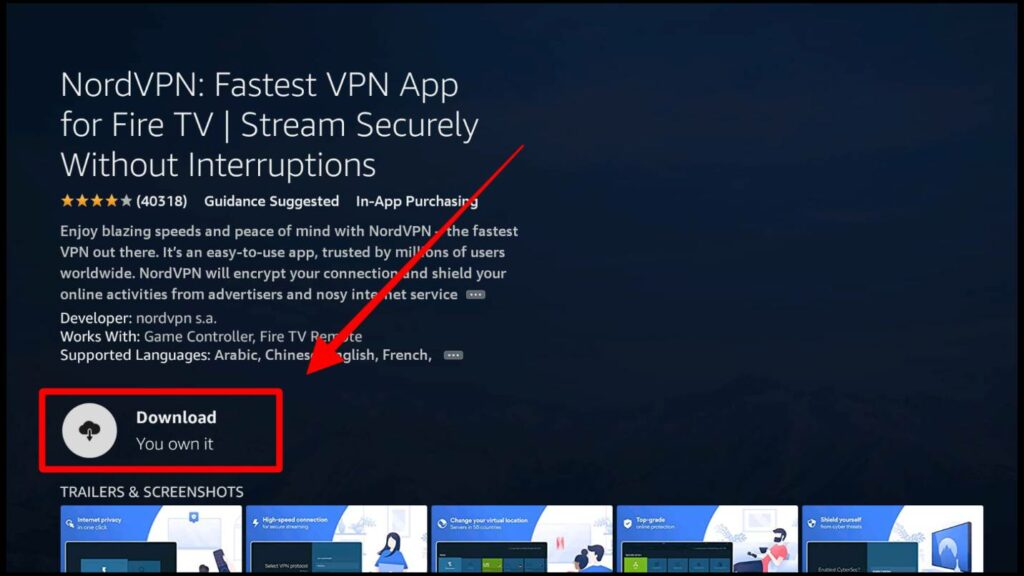 NordVPN installation option on Firestick