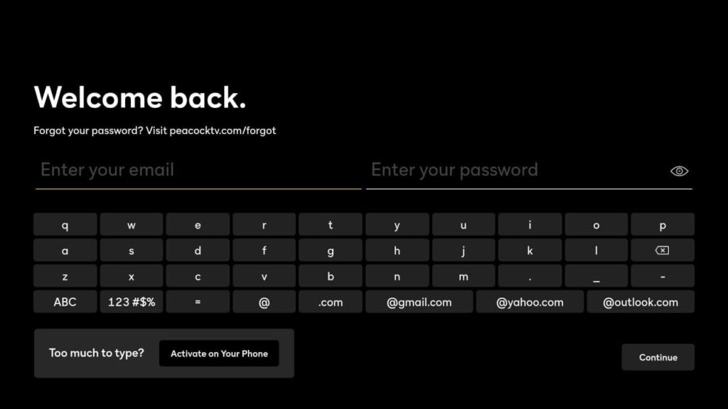 Peacock TV login page