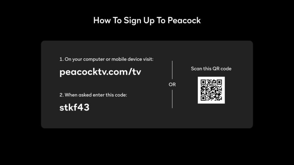 Peacock TV sign up page