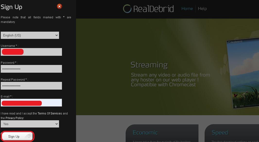 Real Debrid service Sign Up
