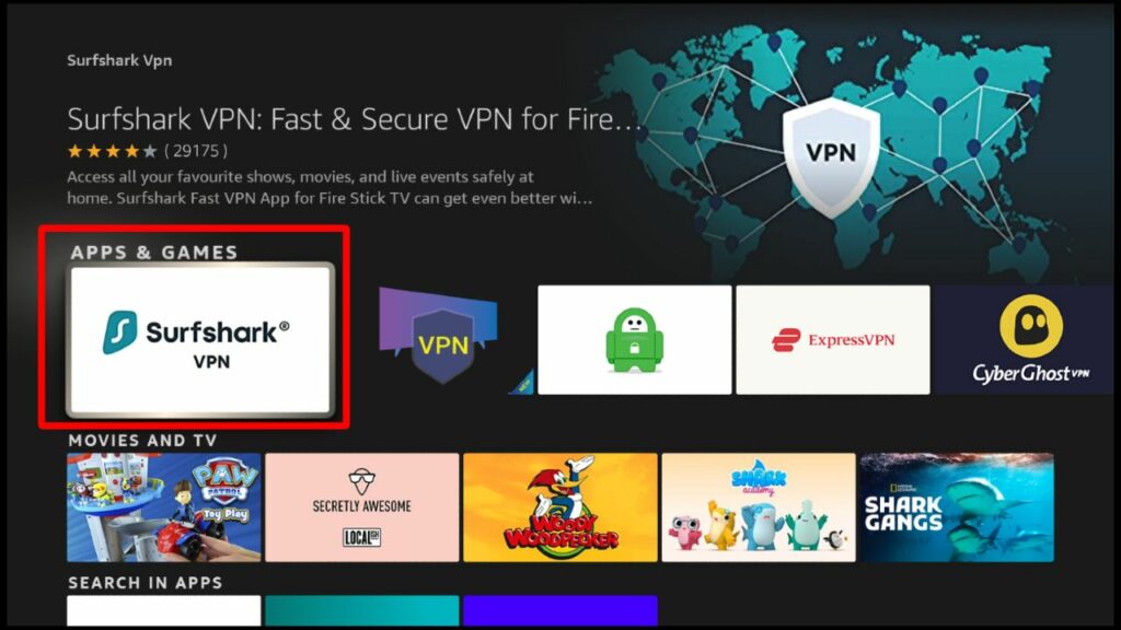 Search results for Surfshark VPN on Firestick